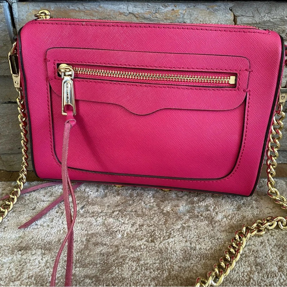 Rebecca Minkoff Handbags - REBECCA MINKOFF Avery Saffiano Leather Crossbody Bag Fuchsia Pink Gold Chain